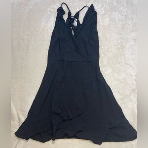 ZARA Black Mini Dress S Lace-Up Back Flowy V Neck Party Slip Dress